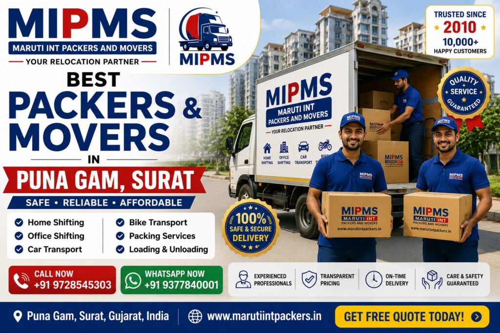 Packers and Movers in Puna Gam, Surat (2026) | Home, Office, Car & Bike Shifting Services